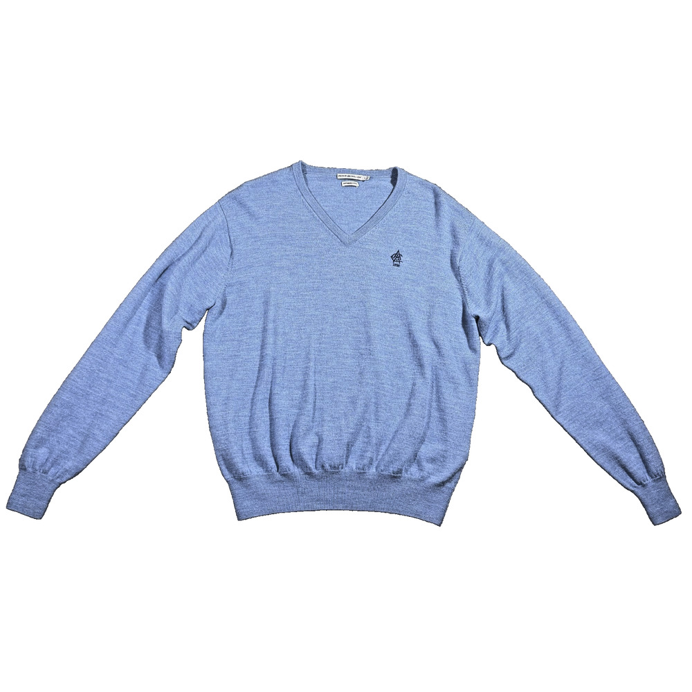 Peter Millar Sweater Men's L Blue 100% Merino Wool V Neck Golf Pullover